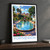 Portmeirion, Wales travel poster bordered print styled in Black frame / charcoal wall; frame and props not included