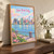 New York City, United States travel poster full-bleed print styled in Original angled oak-console; frame and props not included