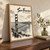 San Francisco, United States travel poster full-bleed print styled in Original angled oak-console; frame and props not included