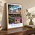 Seattle, United States travel poster bordered print styled in Original angled oak-console; frame and props not included