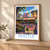 Seattle, United States travel poster bordered print styled in Light oak-console; frame and props not included