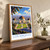 Los Angeles, United States travel poster bordered print styled in Original angled oak-console; frame and props not included