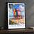 Miami Beach, United States travel poster bordered print styled in Black frame / charcoal wall; frame and props not included