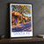 Santa Fe, United States travel poster bordered print styled in Black frame / charcoal wall; frame and props not included