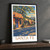 Santa Fe, United States travel poster bordered print styled in Black frame / charcoal wall; frame and props not included