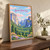 Yosemite National Park, United States travel poster full-bleed print styled in Original angled oak-console; frame and props not included