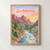 Zion National Park, United States travel poster full-bleed print styled in Front oak frame - corrected opening; frame and props not included