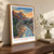 Zion National Park, United States travel poster bordered print styled in Original angled oak-console; frame and props not included