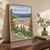 Yellowstone National Park, United States travel poster full-bleed print styled in Original angled oak-console; frame and props not included