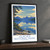 Glacier National Park, United States travel poster bordered print styled in Black frame / charcoal wall; frame and props not included
