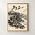 Big Sur, United States travel poster full-bleed print styled in Front oak frame - corrected opening; frame and props not included