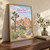 Joshua Tree National Park, United States travel poster full-bleed print styled in Original angled oak-console; frame and props not included
