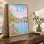 Paris, France travel poster full-bleed print styled in Original angled oak-console; frame and props not included
