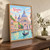 Venice, Italy travel poster full-bleed print styled in Original angled oak-console; frame and props not included
