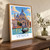 Venice, Italy travel poster bordered print styled in Original angled oak-console; frame and props not included