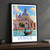 Venice, Italy travel poster bordered print styled in Black frame / charcoal wall; frame and props not included