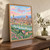 Florence, Italy travel poster full-bleed print styled in Original angled oak-console; frame and props not included