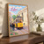 Lisbon, Portugal travel poster full-bleed print styled in Original angled oak-console; frame and props not included