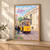 Lisbon, Portugal travel poster full-bleed print styled in Light oak-console; frame and props not included
