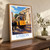 Lisbon, Portugal travel poster bordered print styled in Original angled oak-console; frame and props not included