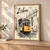Lisbon, Portugal travel poster full-bleed print styled in Light oak-console; frame and props not included