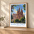 Barcelona, Spain travel poster bordered print styled in Light oak-console; frame and props not included