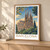 Barcelona, Spain travel poster bordered print styled in Light oak-console; frame and props not included