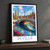 Seville, Spain travel poster bordered print styled in Black frame / charcoal wall; frame and props not included