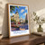 Madrid, Spain travel poster bordered print styled in Original angled oak-console; frame and props not included