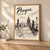Prague, Czechia travel poster full-bleed print styled in Light oak-console; frame and props not included