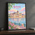 Budapest, Hungary travel poster full-bleed print styled in Black frame / charcoal wall; frame and props not included