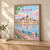 Budapest, Hungary travel poster full-bleed print styled in Light oak-console; frame and props not included