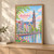 Amsterdam, Netherlands travel poster full-bleed print styled in Light oak-console; frame and props not included