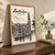 Amsterdam, Netherlands travel poster full-bleed print styled in Original angled oak-console; frame and props not included
