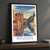Bruges, Belgium travel poster bordered print styled in Black frame / charcoal wall; frame and props not included