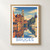 Bruges, Belgium travel poster bordered print styled in Front oak frame - corrected opening; frame and props not included