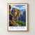 Meteora, Greece travel poster bordered print styled in Front oak frame - corrected opening; frame and props not included