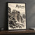 Meteora, Greece travel poster full-bleed print styled in Black frame / charcoal wall; frame and props not included