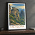 Meteora, Greece travel poster bordered print styled in Black frame / charcoal wall; frame and props not included