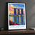 Singapore, Singapore travel poster bordered print styled in Black frame / charcoal wall; frame and props not included