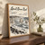 Great Ocean Road, Australia travel poster full-bleed print styled in Original angled oak-console; frame and props not included