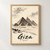 Giza, Egypt travel poster full-bleed print styled in Front oak frame - corrected opening; frame and props not included