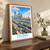 Dubai city view bordered print styled in Original angled oak-console; frame and props not included