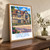 Stratford-upon-Avon Shakespeare birthplace bordered print styled in Original angled oak-console; frame and props not included