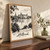 Frederiksborg Castle across the lake full-bleed print styled in Original angled oak-console; frame and props not included