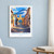 Antigua Santa Catalina Arch bordered print styled in White frame / blue sitting room; frame and props not included