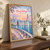 Hong Kong city view full-bleed print styled in Original angled oak-console; frame and props not included