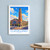 Cleveland West Side Market bordered print styled in White frame / blue sitting room; frame and props not included