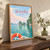 Ha Long Bay limestone islands full-bleed print styled in Original angled oak-console; frame and props not included