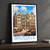 Brussels Grand Place guildhalls bordered print styled in Black frame / charcoal wall; frame and props not included